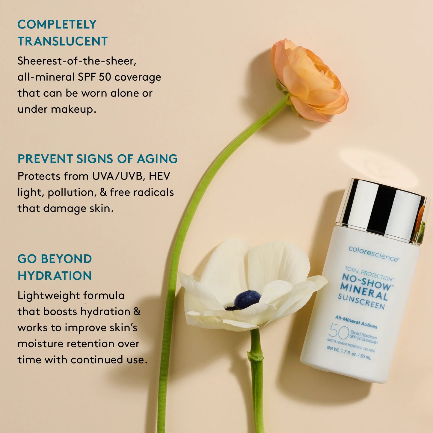 new
COMPLETELY SHEER, WHITE CAST-FREE SPF
Total Protection® No-Show™ Mineral Sunscreen SPF 50